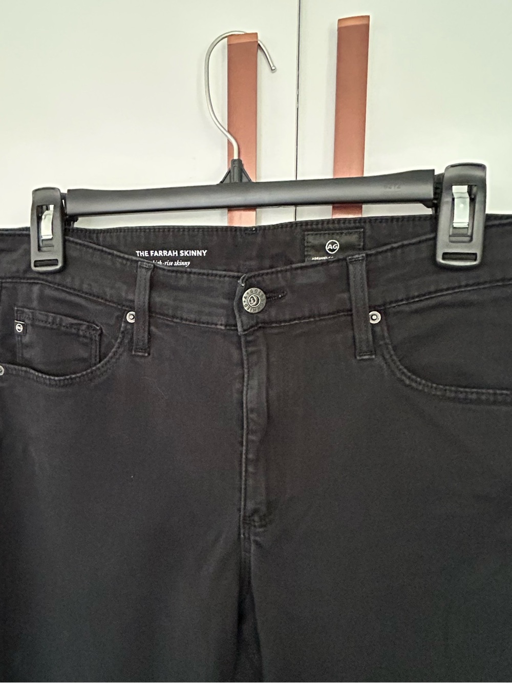 AG (Adriano Goldschmied) The Farrah Skinny High-Rise Black Jeans 29